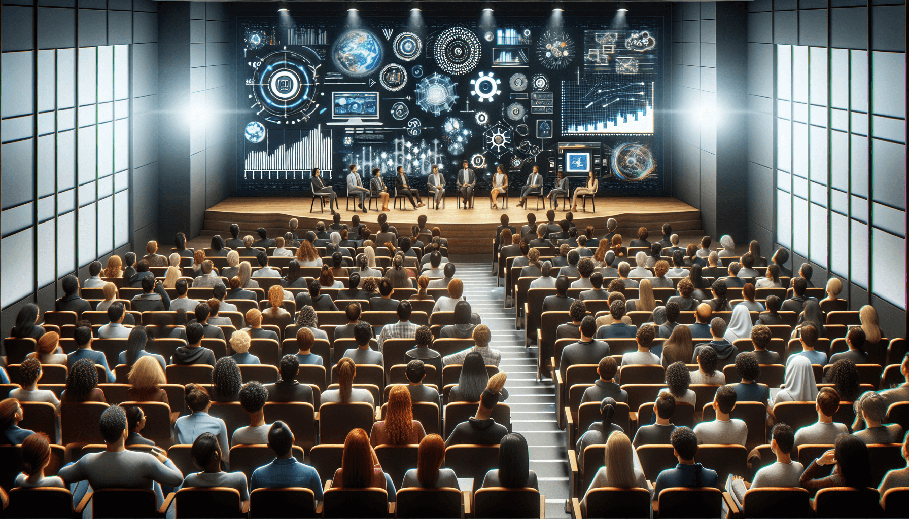 Presentatie in een auditorium met publiek